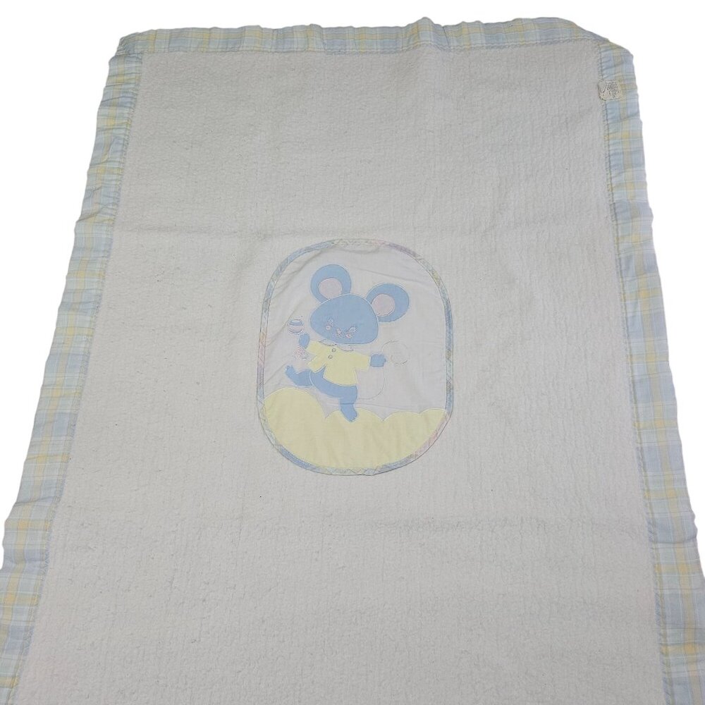 Quiltex Baby Blanket Mouse Medallion white acrylic with pastel colors vtg 50" lo - Picture 5 of 9